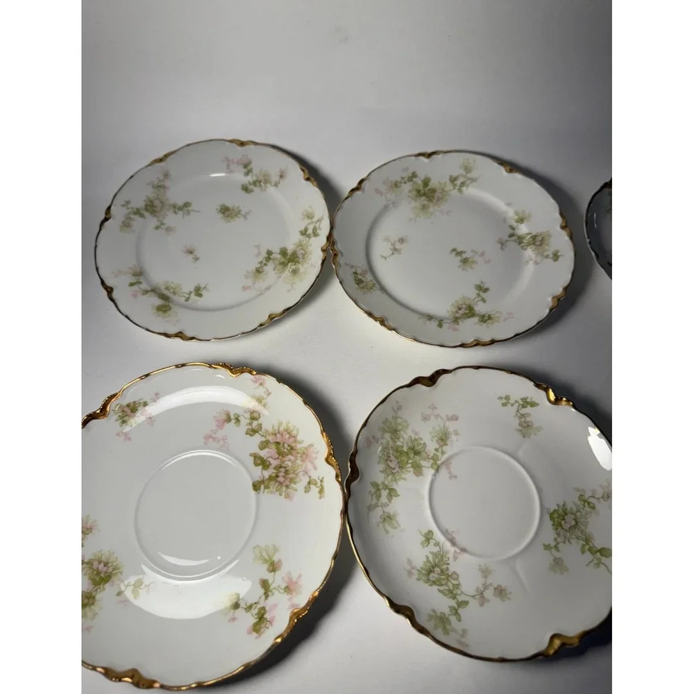 Set of 6 Haviland Limoges France Plates And Saucers Schleiger Floral Gold White